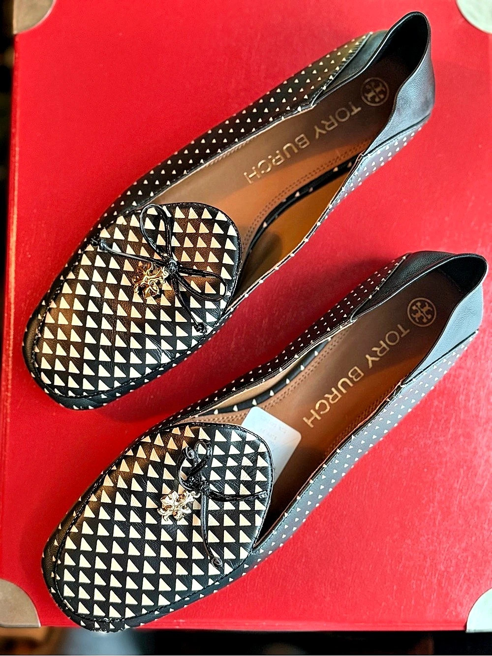 Tory Burch Black & White Geometric Flats